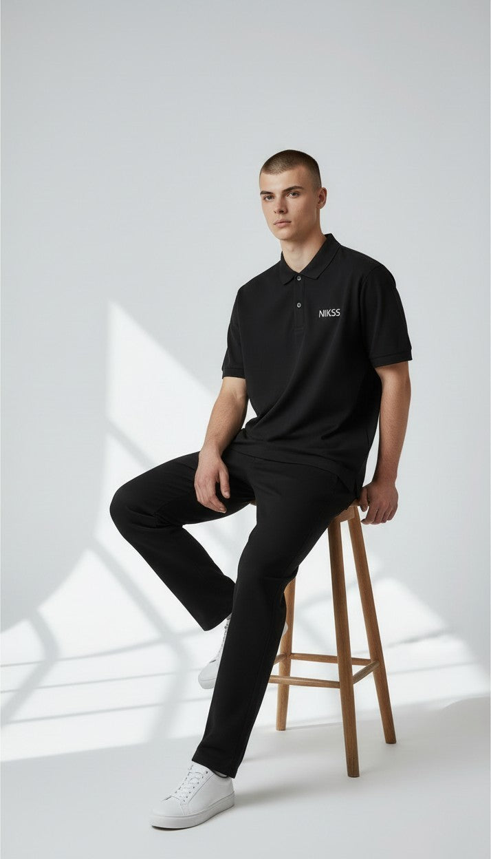 NIKSS Silver Masterpiece Premium Polo-Classic Black